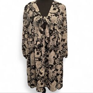 Primark Black and Gray Paisley Print Tie Front  Dress Size 10